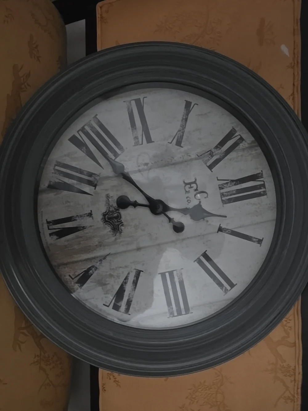 Classic Round Gray Wall Clock with Roman Numerals